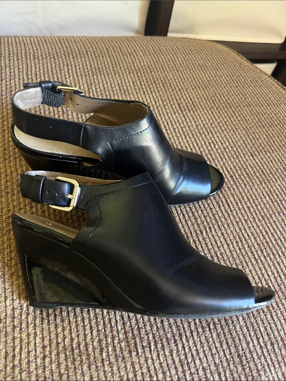 Bandolino Black Peep-Toe Slingback Wedges